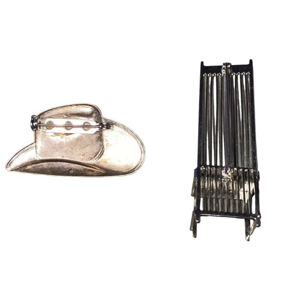 Brooch Pin Women Silver Cowboy Hat Rhinstone Chair - Picture 2 of 4